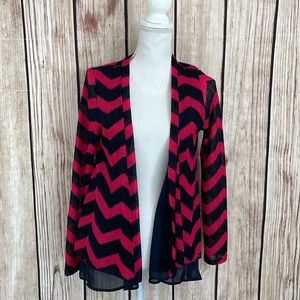 Button’s Zig Zag Navy & Pink Knit Cardigan w/ Sheer Navy Layer Size Medium NWT